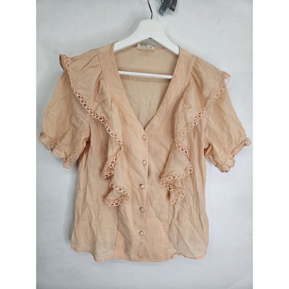 The Korner Ruffle Blouse Top Peach Womens Small Boho Cottagecore Romantic